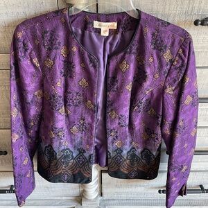 Coldwater Creek Purple Embroidered Cropped Blazer with Gold Accents